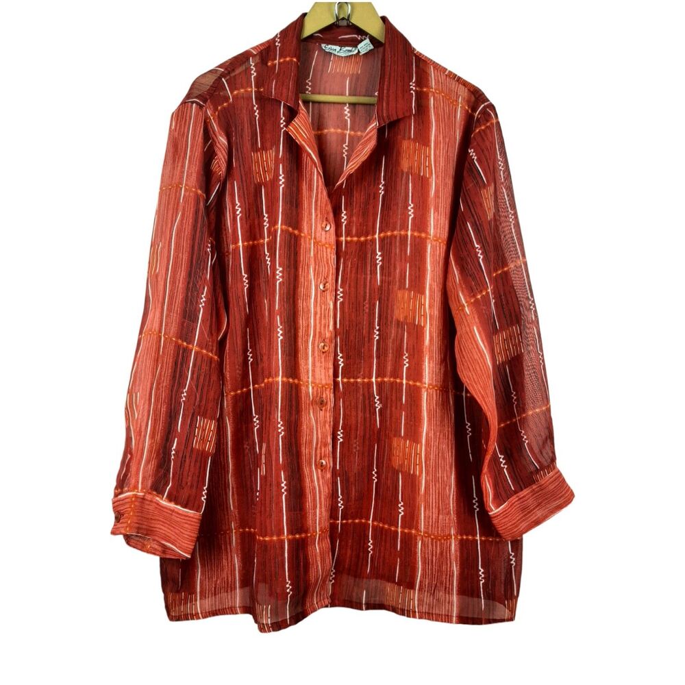Erica Brooke Red Sheer Blouse Button Up Collared Size Plus 18